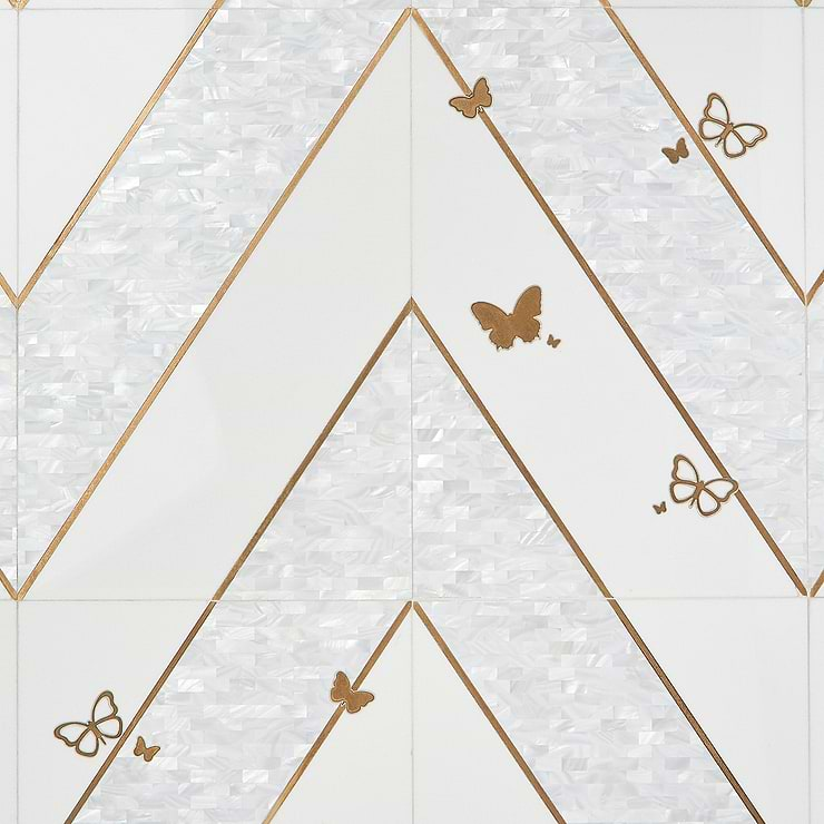 Timeless Butterflies and Perla Brass Mixed Polished Tile By Elizabeth Sutton