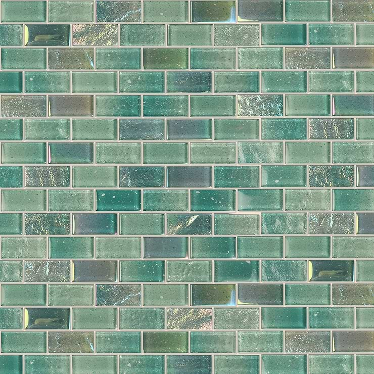 Fairy Green 1x2 Polished Glass Mosiac Tile