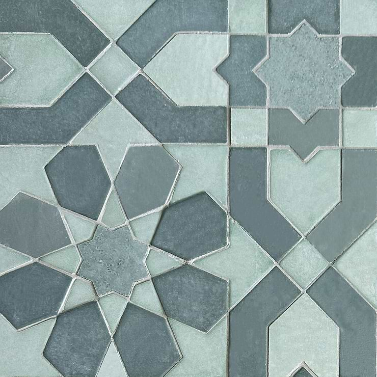 Cantico Fes Ocean Blue Mixed Finish Lava Stone and Cement Mosaic Tile