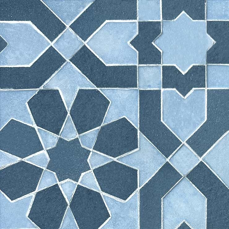 Cantico Fes Sky Blue Mixed Finish Lava Stone and Cement Mosaic Tile