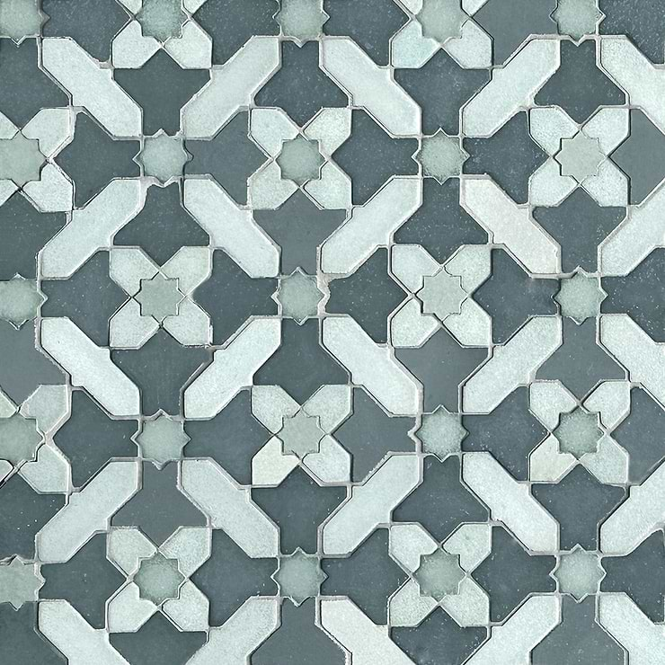 Cantico Safi Ocean Blue Mixed Finish Lava Stone and Cement Mosaic Tile