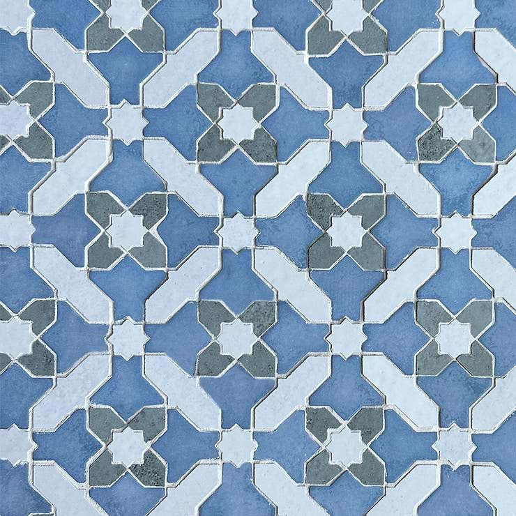 Cantico Safi River Blue Mixed Finish Lava Stone and Cement Mosaic Tile