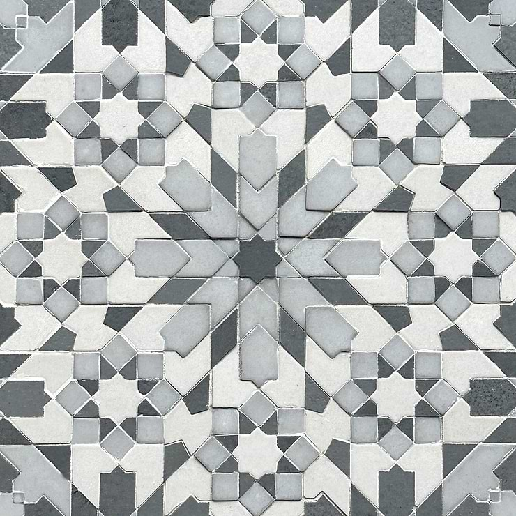 Cantico Taza Cloud Gray Mixed Finish Lava Stone and Cement Mosaic Tile