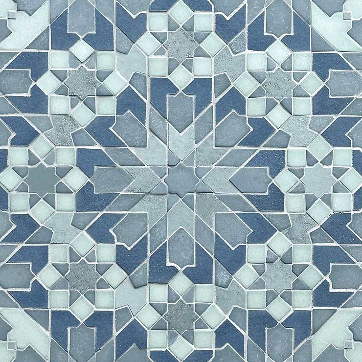 Cantico Taza Ocean Blue Mixed Finish Lava Stone and Cement Mosaic Tile