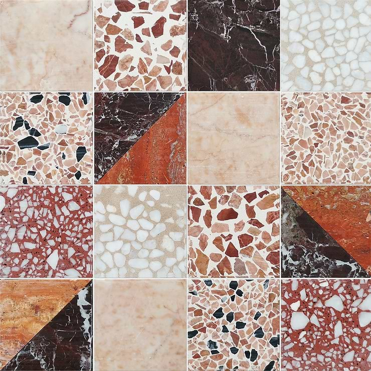 Elizabeth Sutton Artem Cardinal Terracotta Red 3x3 Polished & Honed Marble and Terrazzo Mosaic Tile