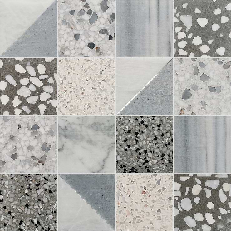 Elizabeth Sutton Artem Dove Gray 3x3 Polished & Honed Marble and Terrazzo Mosaic Tile