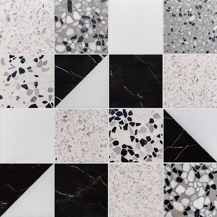 Elizabeth Sutton Artem Pica Black & White 3x3 Polished & Honed Marble and Terrazzo Mosaic Tile