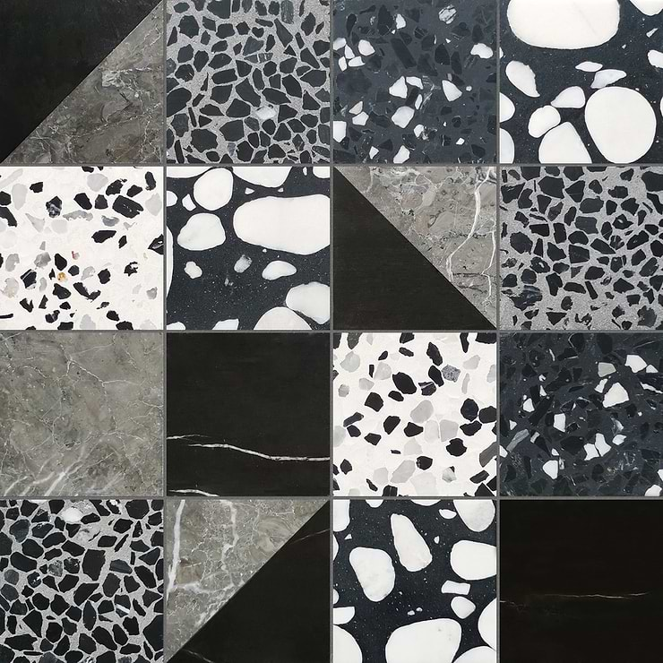 Elizabeth Sutton Artem Raven Black & Gray 3x3 Polished & Honed Marble and Terrazzo Mosaic Tile