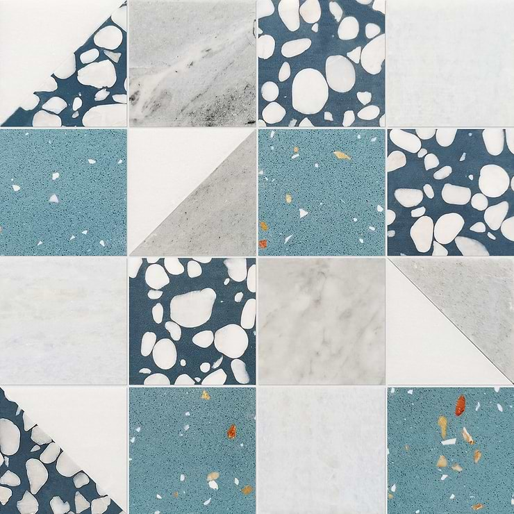 Elizabeth Sutton Artem Starling Blue 3x3 Polished & Honed Marble and Terrazzo Mosaic Tile