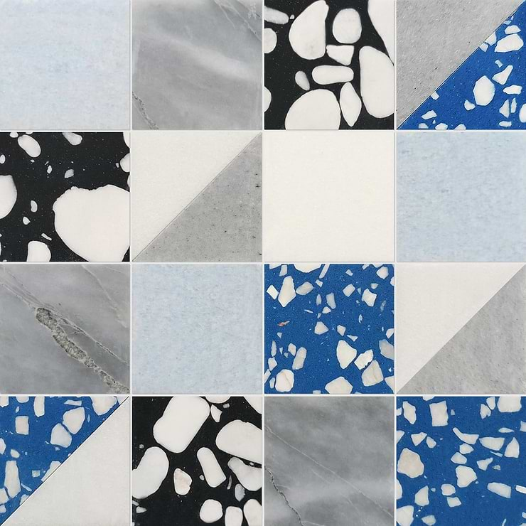 Elizabeth Sutton Artem Steller Blue 3x3 Polished & Honed Marble and Terrazzo Mosaic Tile