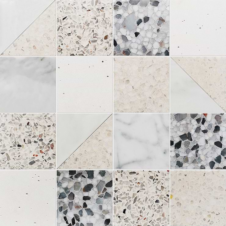 Elizabeth Sutton Artem Swan White & Cream 3x3 Polished & Honed Marble and Terrazzo Mosaic Tile