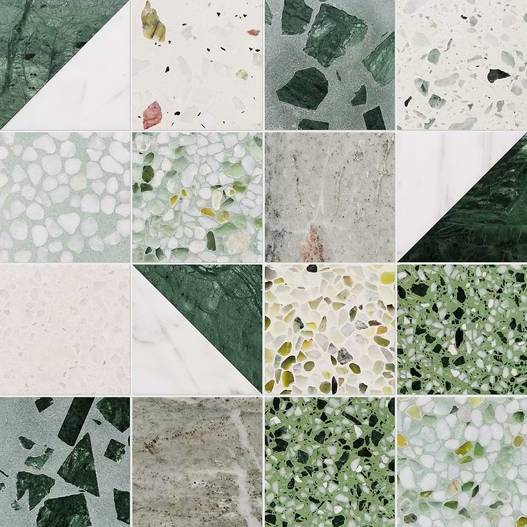 Elizabeth Sutton Artem Turaco Green 3x3 Polished & Honed Marble and Terrazzo Mosaic Tile