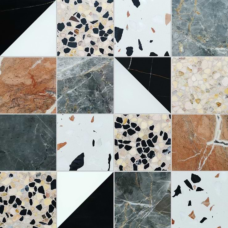 Elizabeth Sutton Artem Wren Terracotta & Gray 3x3 Polished & Honed Marble and Terrazzo Mosaic Tile