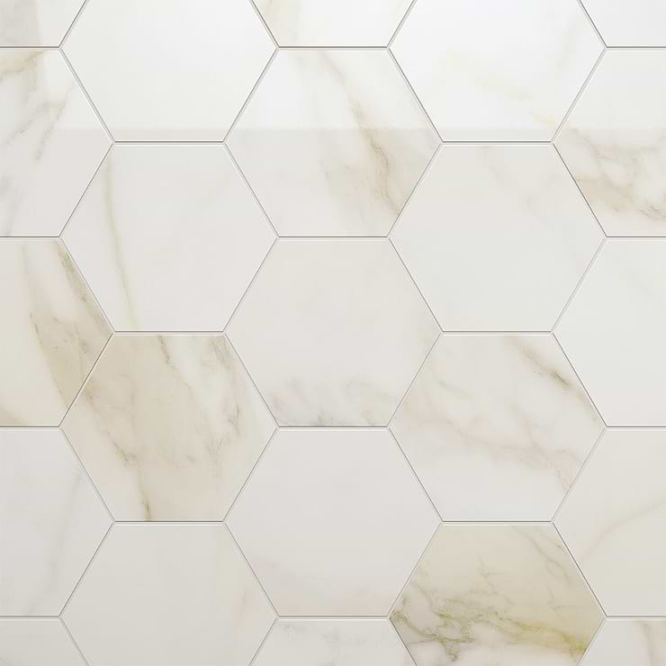 Amalfi Calacatta 6” Hexagon Polished Porcelain Tile