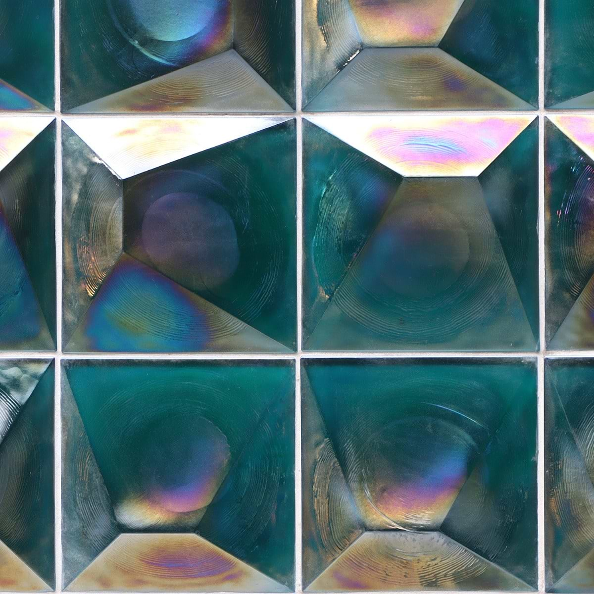 Opaline Teal Green Iridescent 6x6 3D Glossy Glass Tile