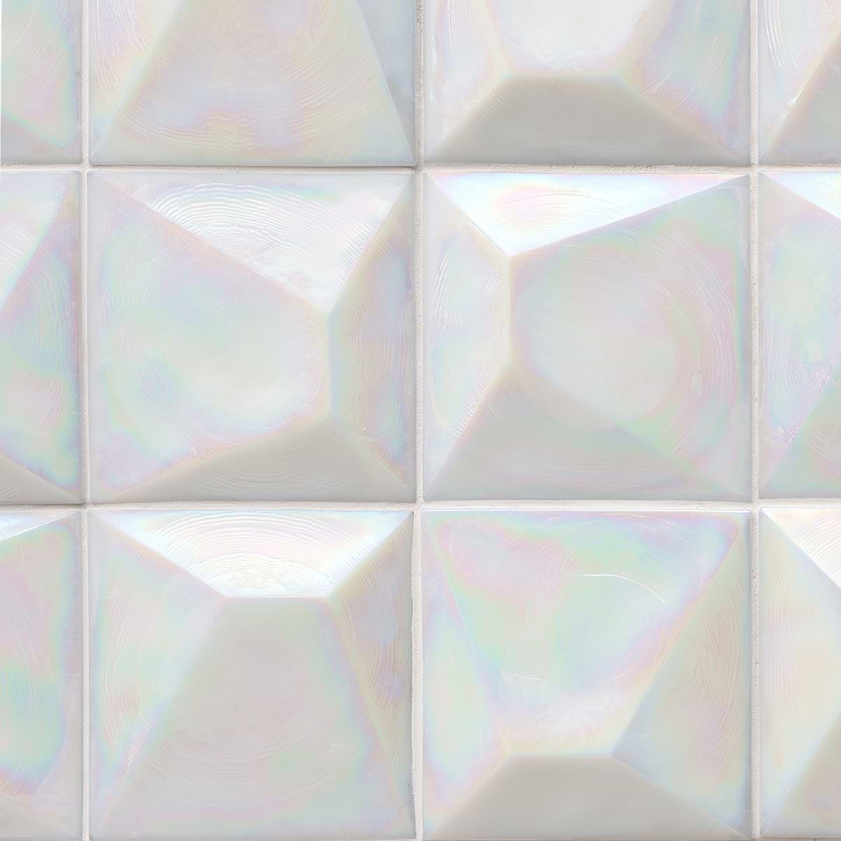 Opaline White Iridescent 6x6 3D Glossy Glass Tile