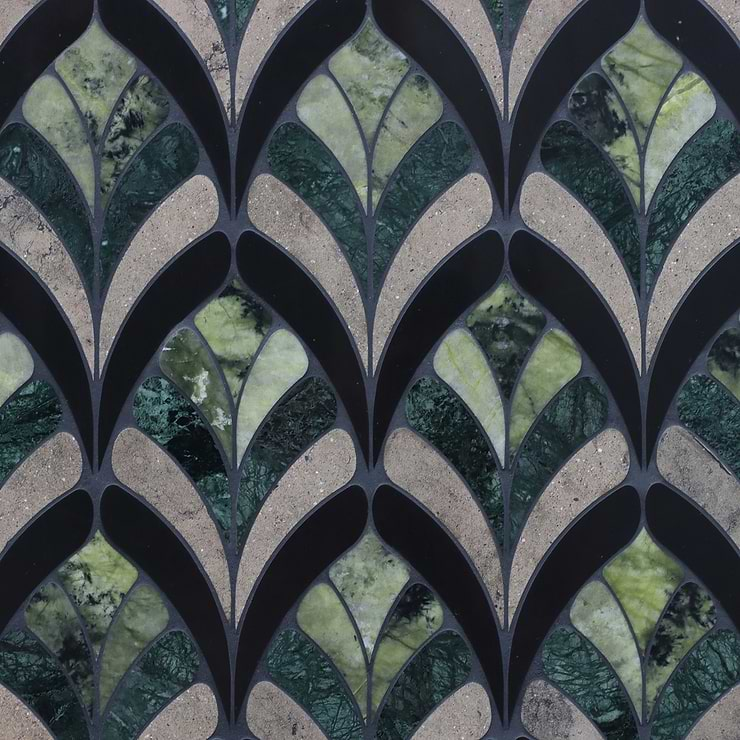 Konwalia Verde Green Floral Marble Mosaic Tile