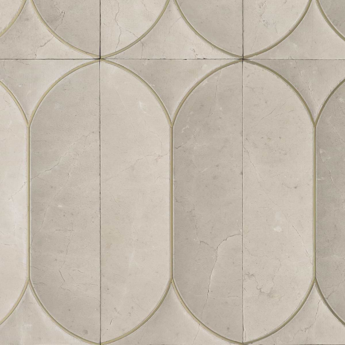 Calypso 3D Carved Crema Marfil Beige with Brass Inlay 8x16 Honed Marble Tile