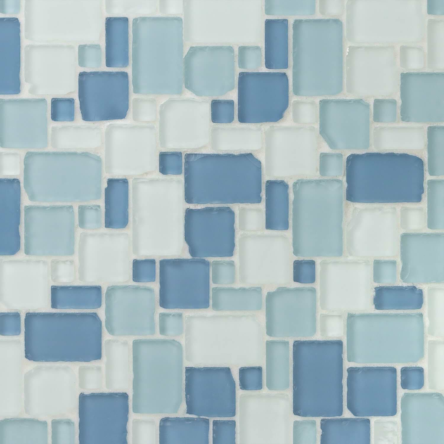 Coastal Seaside Blue French Pattern Beached Frosted Glass Mosaic Tile