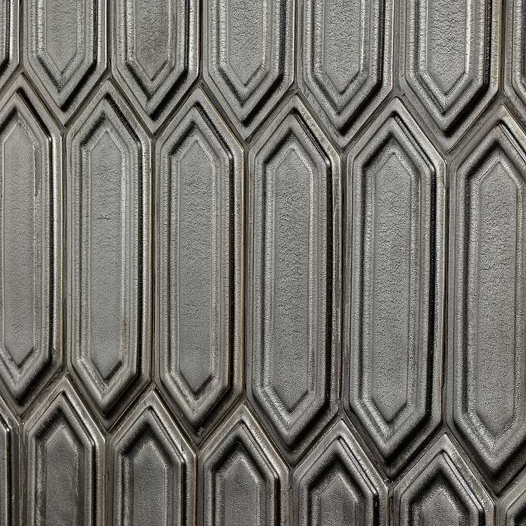 Nabi Picket Metallic Gunmetal Gray 3x9 Matte Glass Mosaic Tile