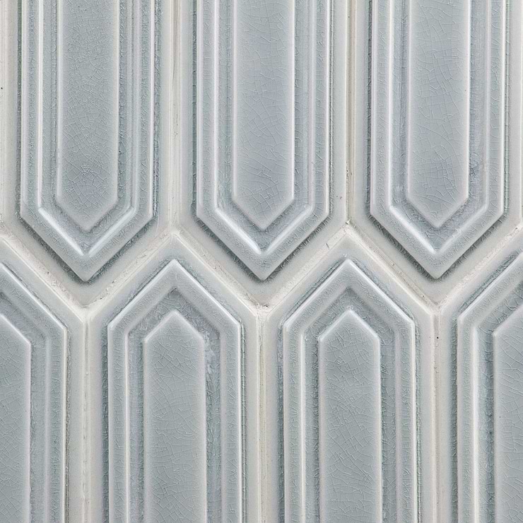 Nabi Picket Arctic Blue 3x9 Glossy Crackled Glass Mosaic Tile