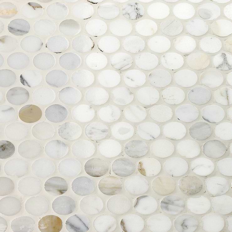 Calacatta 1" Penny Round Polished Marble Mosaic Tile