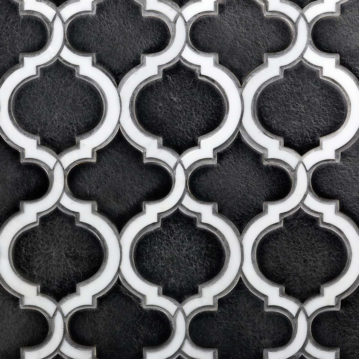 Nabi Arabesque Gunmetal Gray 4" Mixed Finish Glass & Marble Mosaic Tile