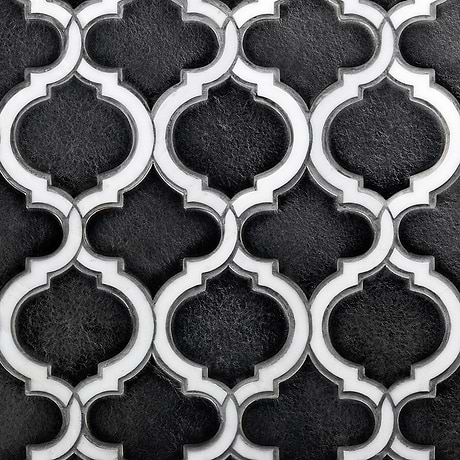 Nabi Arabesque Gunmetal Gray 4" Mixed Finish Glass & Marble Mosaic Tile