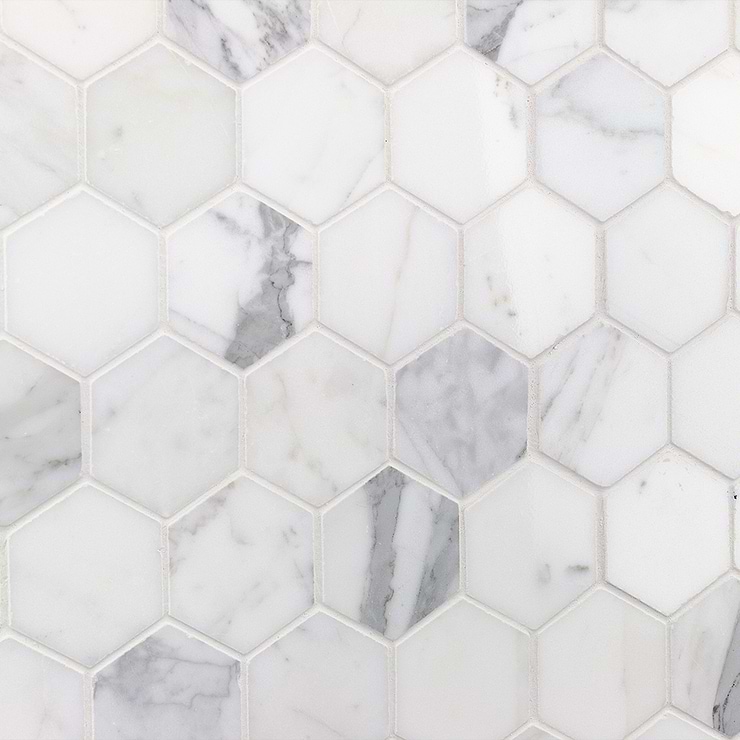 Calacatta 2" Hexagon Polished Marble Tile 