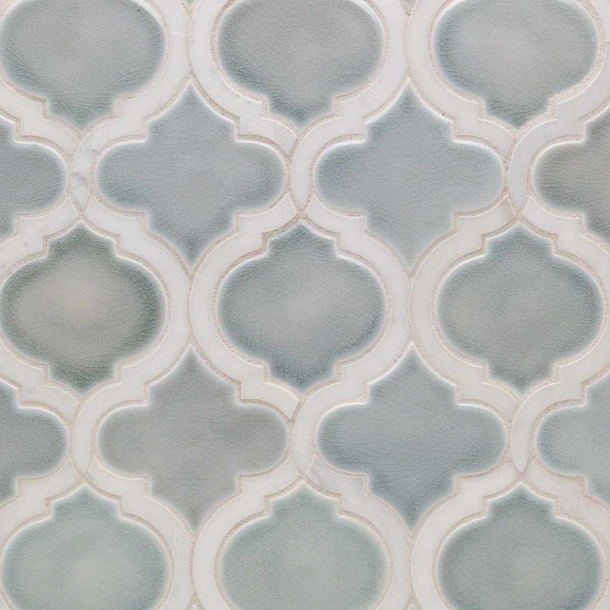 Nabi Arabesque Arctic Blue 4" Crackled Mixed Finish Glass & Marble Mosaic Tile