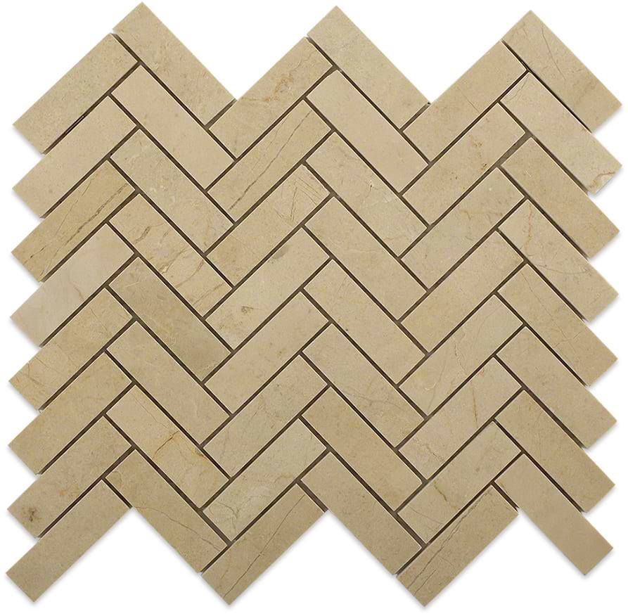 Crema Marfil Beige 1x3 Herringbone Marble Polished Mosaic Tile