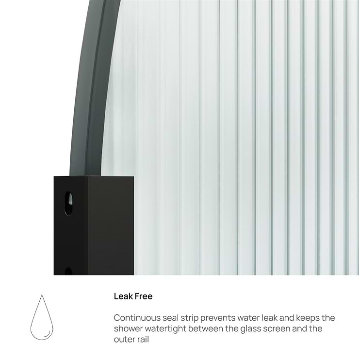 Burke 34x78" Reversible Semi-Frameless Shower Screen with Fluted Striped Glass in Matte Black