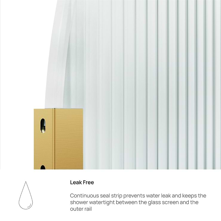 Burke 34x78" Reversible Frameless Shower Screen with Fluted Glass in Matte Brushed Gold