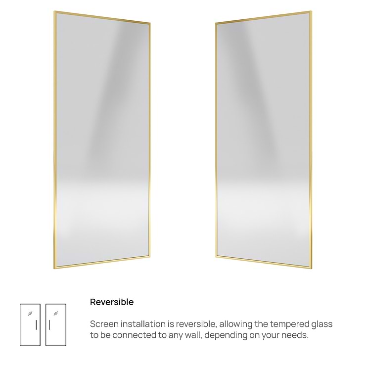 Finestra 34x74" Reversible Fixed Shower Door with Clear Glass in Brushed Gold