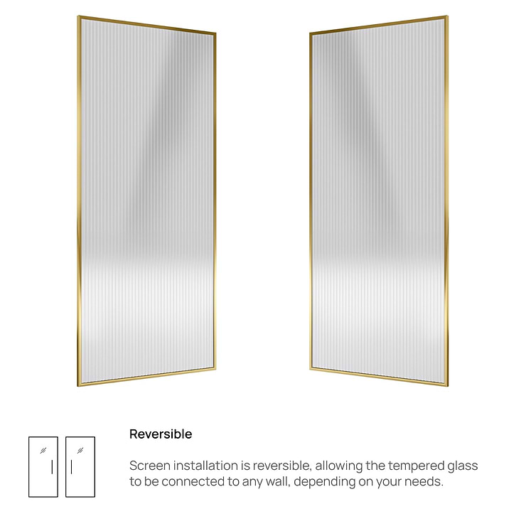 Finestra 34x74" Reversible Fixed Shower Door with Fluted Glass in Brushed Gold