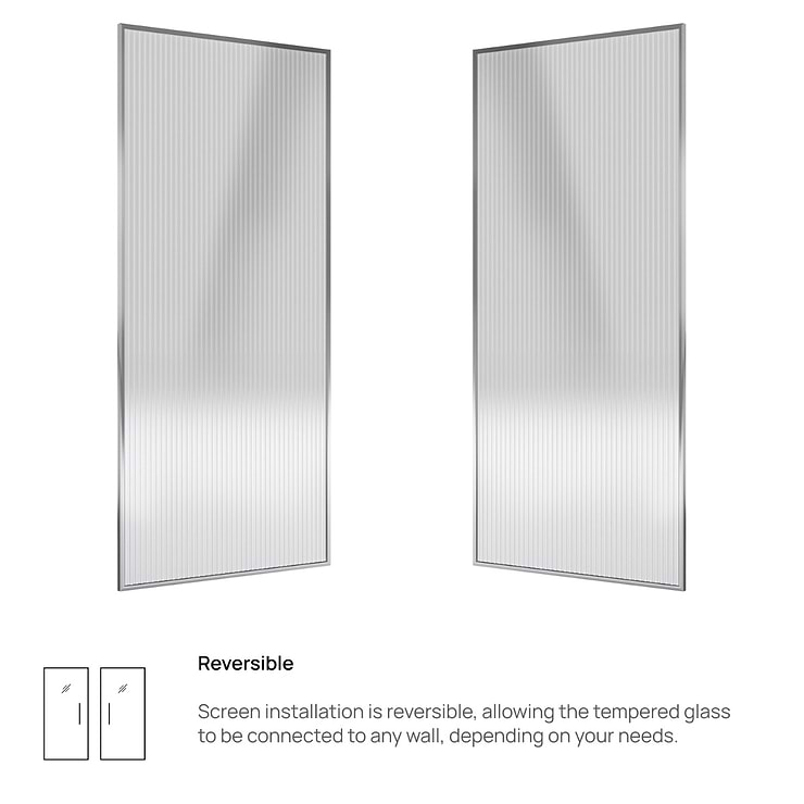 Finestra 34x74" Reversible Fixed Shower Door with Fluted Glass in Chrome