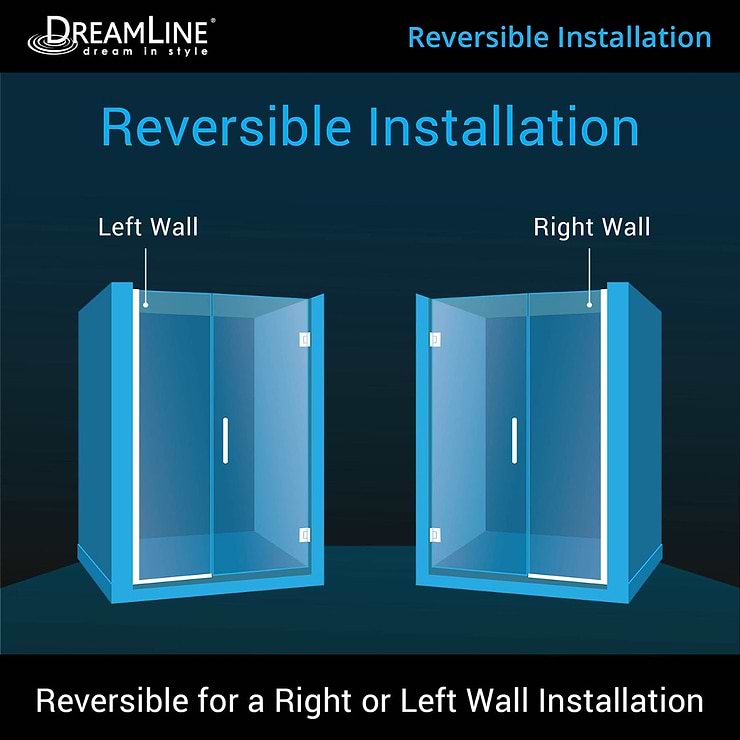 DreamLine Unidoor Plus 33-33.5x72" Reversible Hinged Shower Alcove Door with Clear Glass in Satin Black