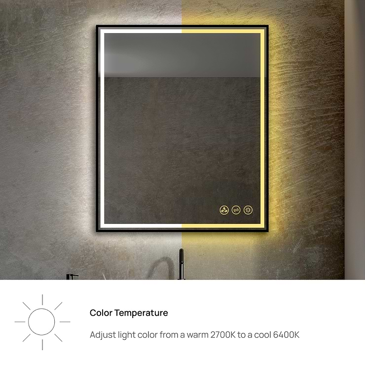 Mage Matte Black 36x36" Framed Square LED Mirror