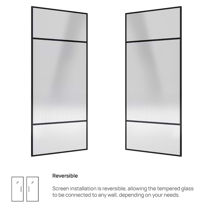 Finestra 34x74" Reversible Fixed Shower Door with Venetian Fluted Glass in Matte Black