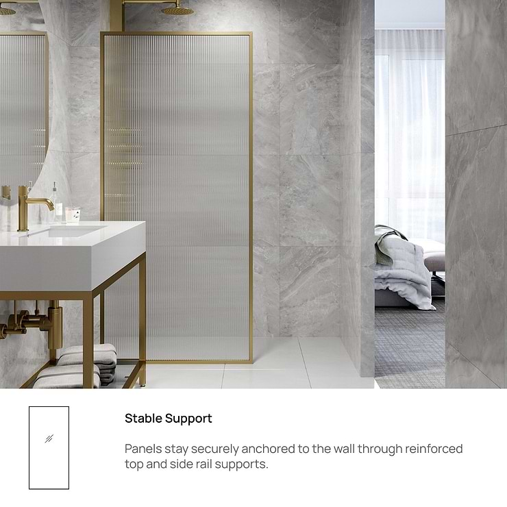 Finestra 34x74" Reversible Fixed Shower Door with Fluted Glass in Brushed Gold