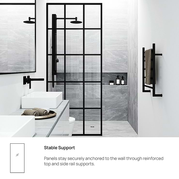 Finestra 34x74" Reversible Fixed Shower Door with Grid Clear Glass in Matte Black