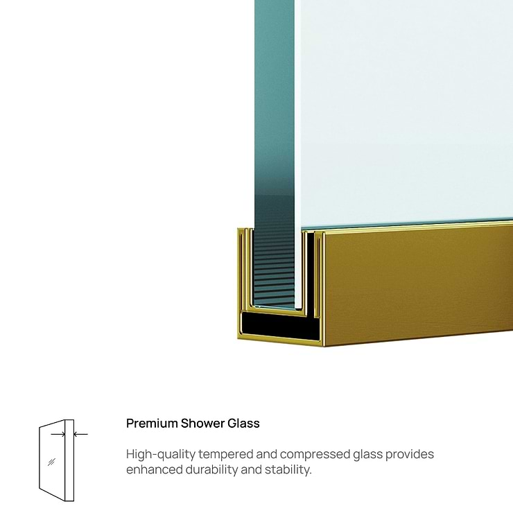 Finestra 34x74" Reversible Fixed Shower Door with Clear Glass in Brushed Gold