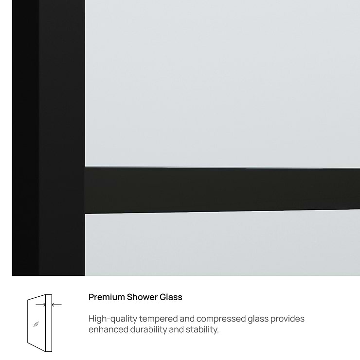 Finestra 34x74" Reversible Fixed Shower Door with Grid Clear Glass in Matte Black