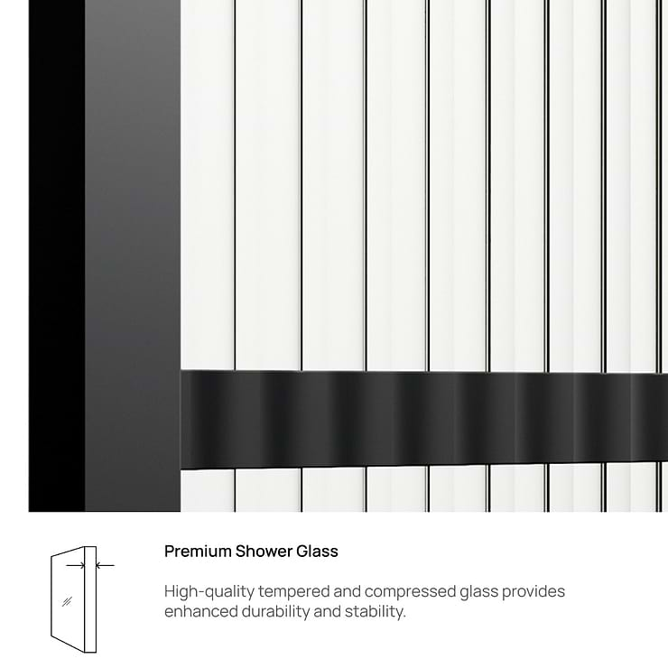 Finestra 34x74" Reversible Fixed Shower Door with Grid Fluted Glass in Matte Black