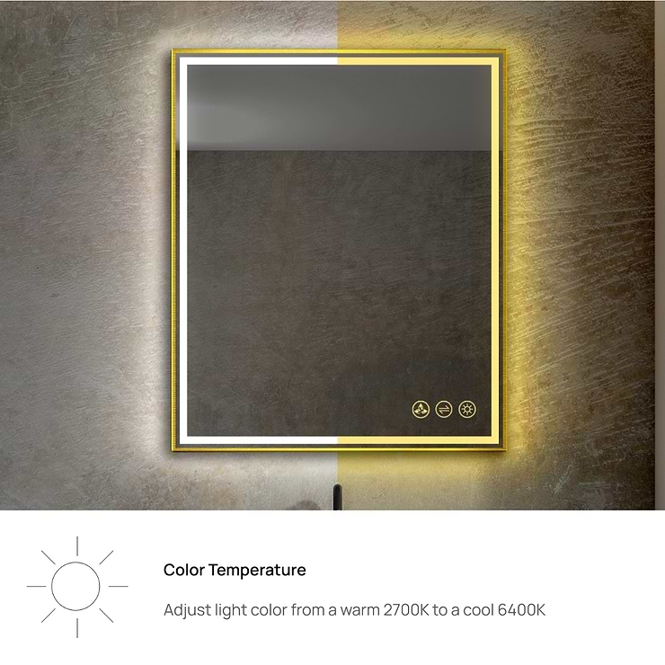 Mage Brushed Gold 30x36" Framed Rectangle LED Mirror