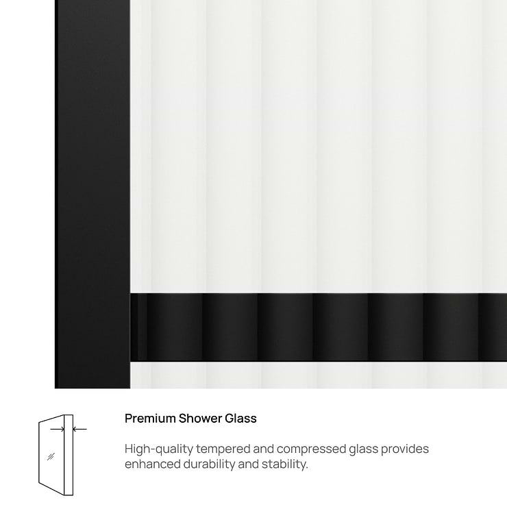 Finestra 34x74" Reversible Fixed Shower Door with Striped Fluted Glass in Matte Black