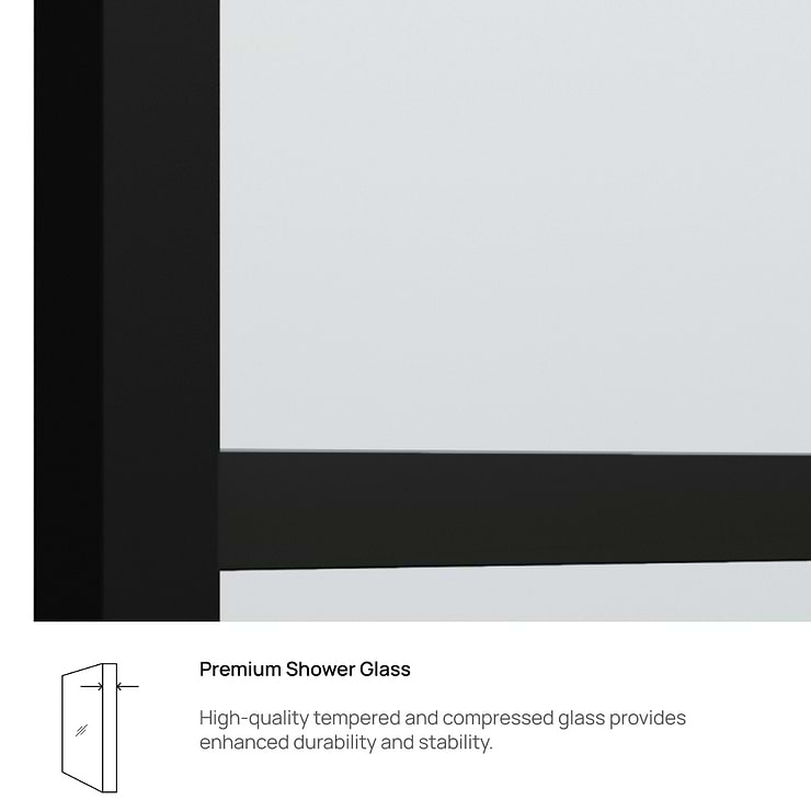 Finestra 34x74" Reversible Fixed Shower Door with Large Grid Clear Glass in Matte Black