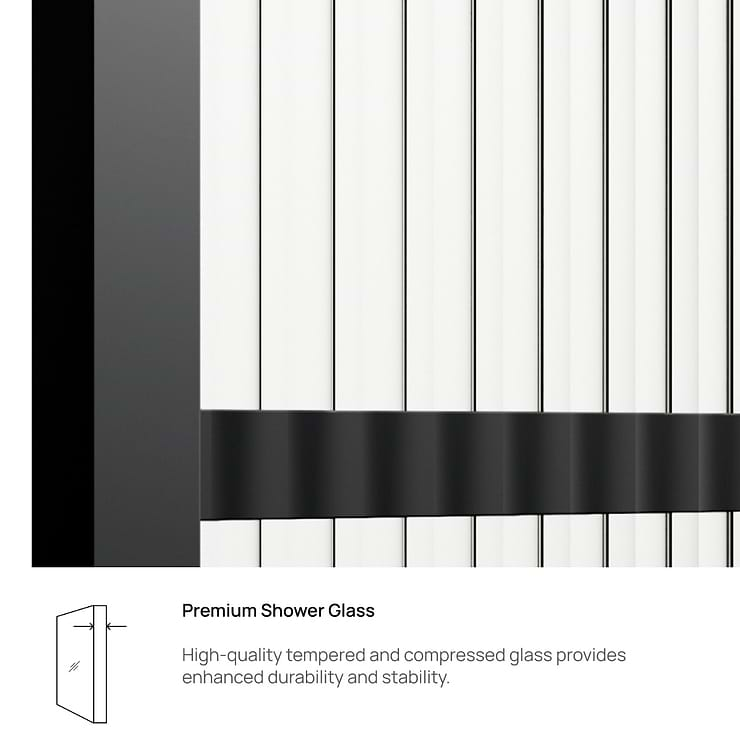 Finestra 34x74" Reversible Fixed Shower Door with Large Grid Fluted Glass in Matte Black