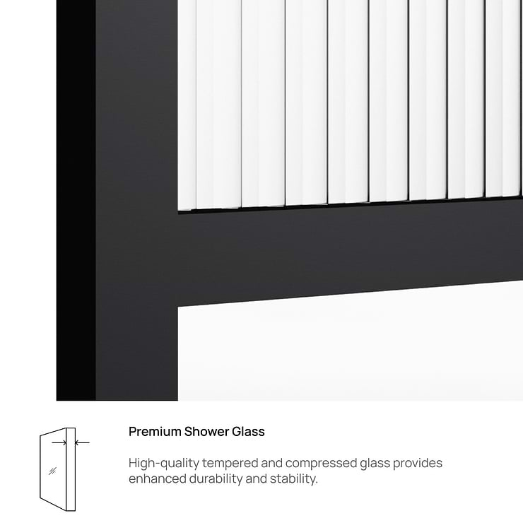 Finestra 34x74" Reversible Fixed Shower Door with Venetian Fluted Glass in Matte Black