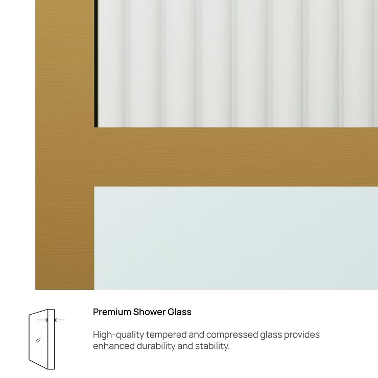 Finestra 34x74" Reversible Fixed Shower Door with Venetian Fluted Glass in Brushed Gold